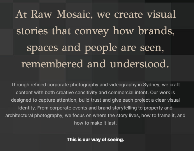 Raw Mosaic, SEO and Google Ads for a Sydney photography and videography studio